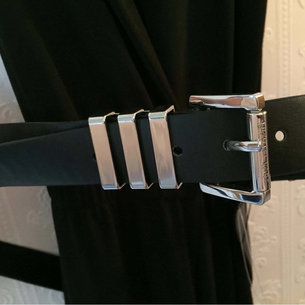 NWT Michael Kors Long Black Dress with Silver Chain Straps - Picture 4 of 5